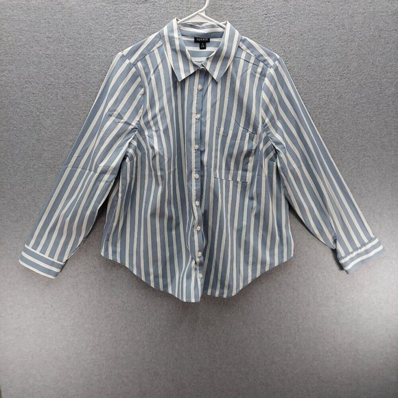 Torrid Womens Striped Button-Down Shirt Size 0 Blue & White Long Sleeve - Picture 1 of 3